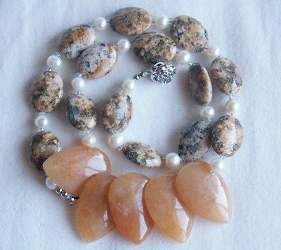 Handmade Ocean Jasper Nuggets Necklace in Peach Color