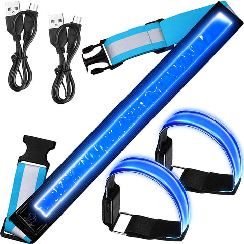 Rechargeable LED Reflective Belt and Arm Wrist Bands Set for Safety Running Jogging Biking Gear