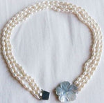 Handmade 3 Strand BAROQUE Pearl Necklace with Mother Of Pear Flower Pedant
