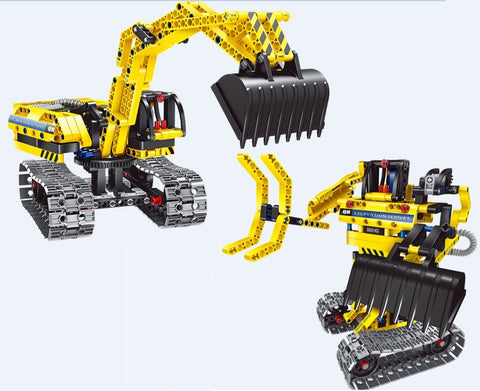 2 in 1 DIY Yellow Construction Truck & Transformer Robot Set, 342 Piece Blocks