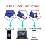 3 in 1 USB Flash Drive 64 -128 GB Picture Keeper Photo Memory Stick for Android/Type-C/Smartphone/Mac/PC/Laptop