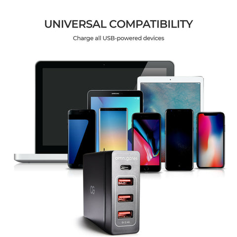 4-Port Smart Charger 3 USB-A Plus 1 USB-C Type C Port