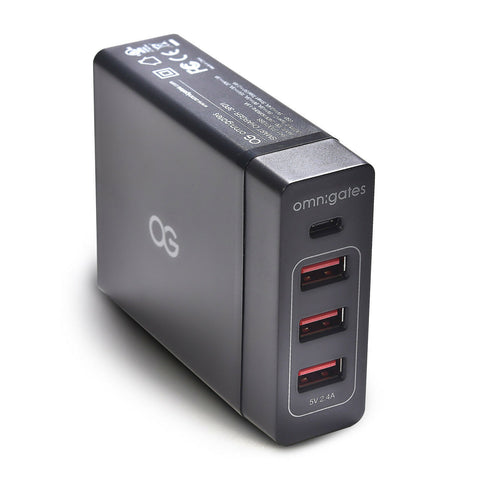 4-Port Smart Charger 3 USB-A Plus 1 USB-C Type C Port